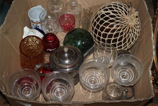 4 hobnail cut wine glasses, a rummer and mixed glassware